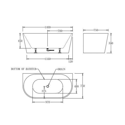 Harmony Round 1400mm Gloss White Back to Wall Freestanding Bath - Acqua Bathrooms