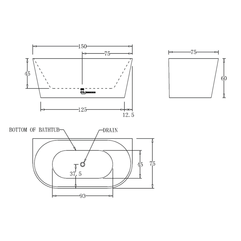 Harmony Round 1500mm Gloss White Back to Wall Freestanding Bath - Acqua Bathrooms