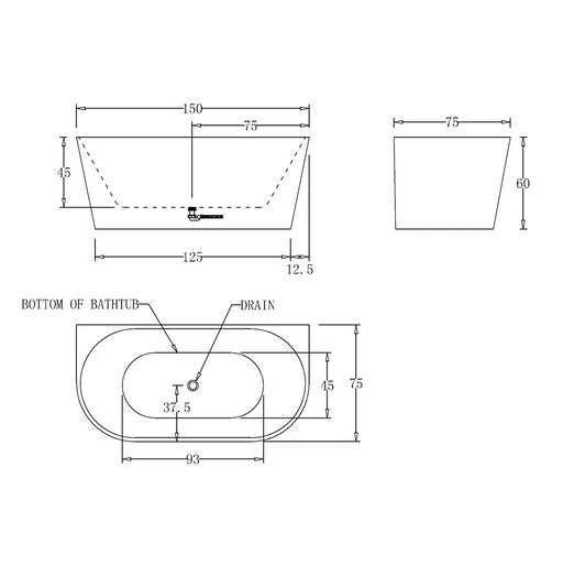 Harmony Round 1500mm Gloss White Back to Wall Freestanding Bath - Acqua Bathrooms