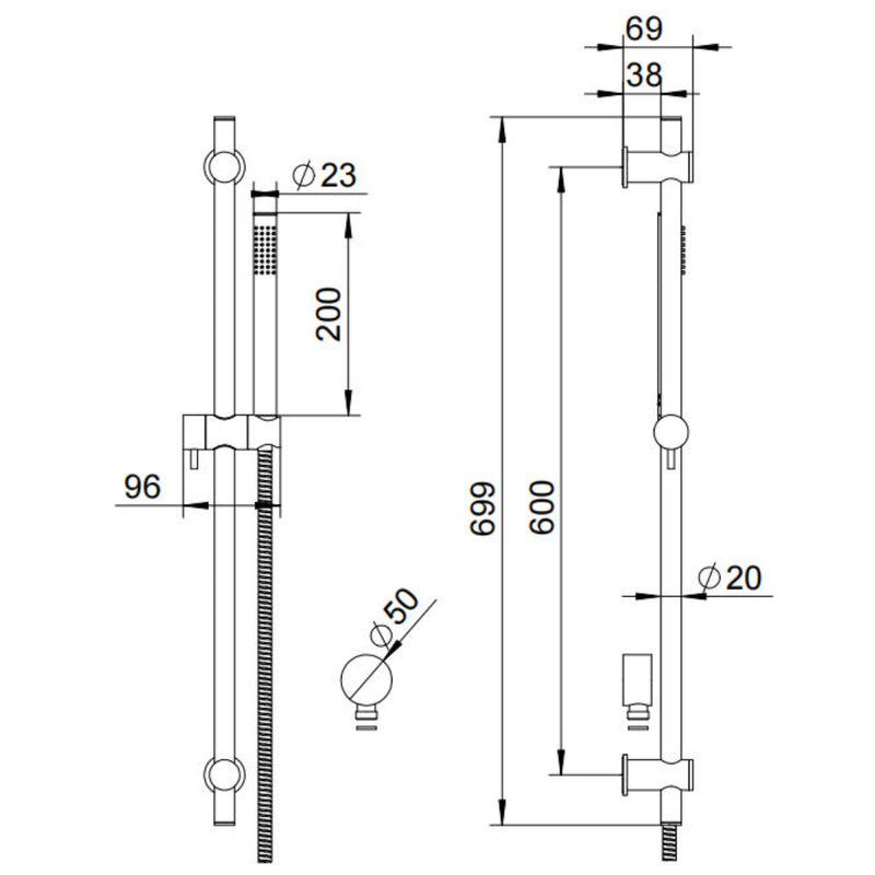 Classic Chrome Slim Shower Rail Set