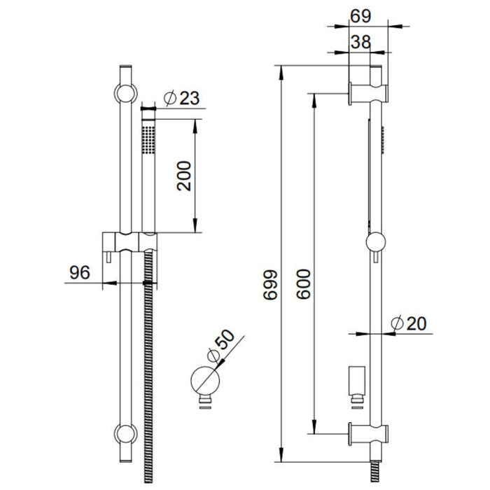 Classic Brushed Gold Slim Shower Rail Set