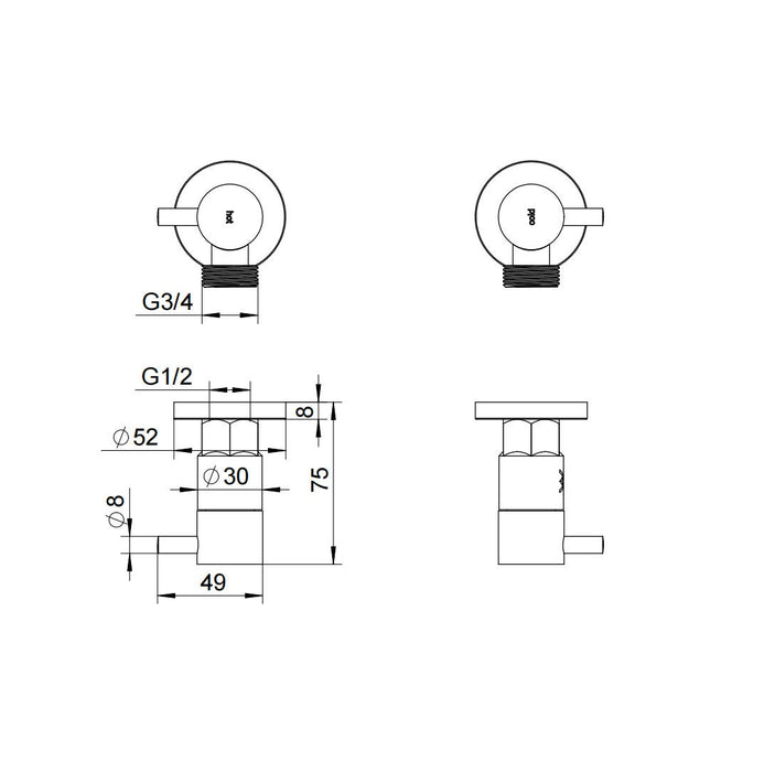 Classic Brushed Nickel Pin Washing Machine Tap Set 1/4 Turn