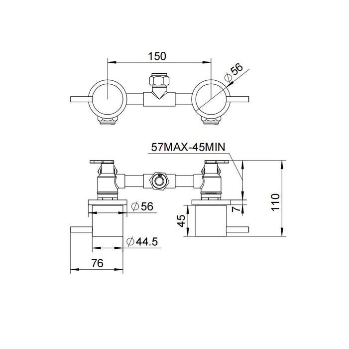 Classic Gun Metal Pin Wall Tap Set 1/4 Turn