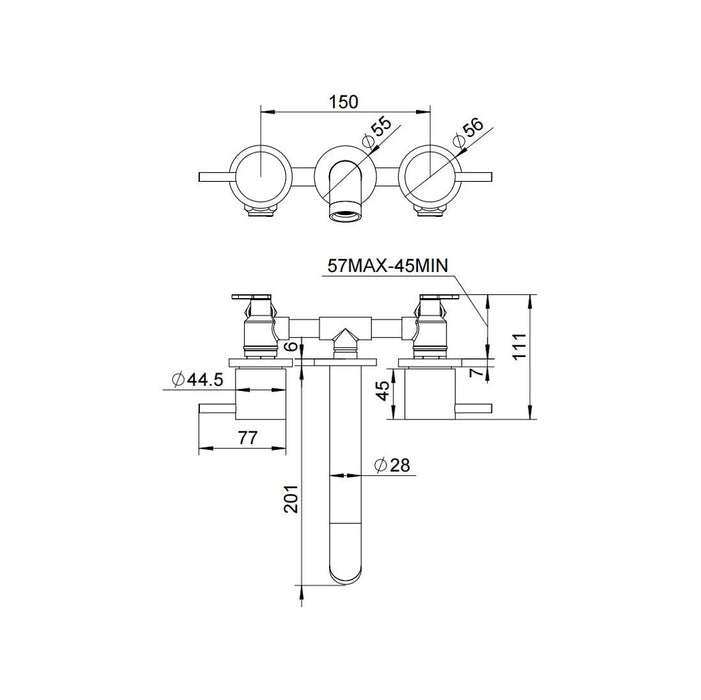 Classic Gun Metal Pin Wall Basin Set 1/4 Turn