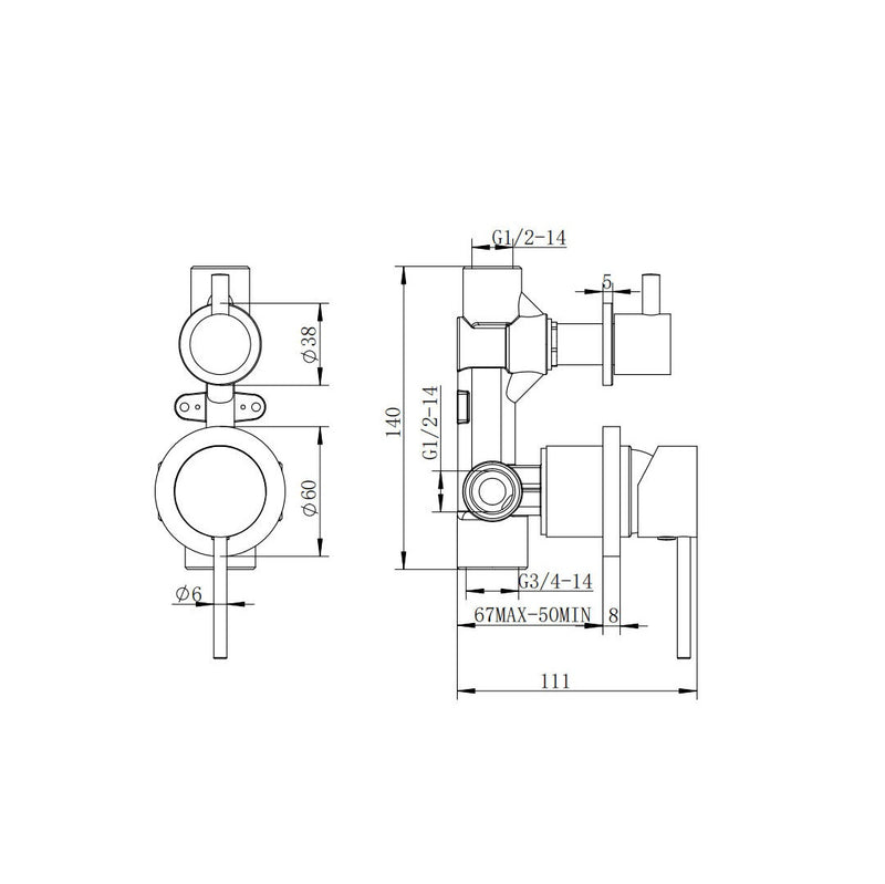Classic Chrome Separate Wall Mixer Diverter