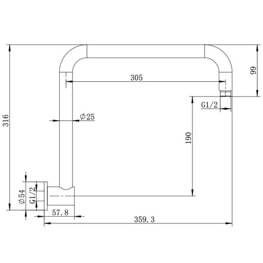Classic Chrome High Rise 350mm Shower Arm - Acqua Bathrooms