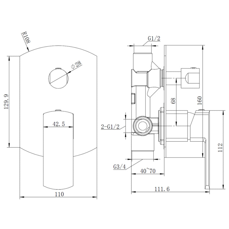 Exclusive Chrome Wall Diverter Mixer - Acqua Bathrooms