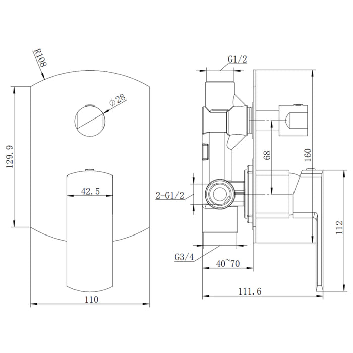 Exclusive Chrome Wall Diverter Mixer - Acqua Bathrooms