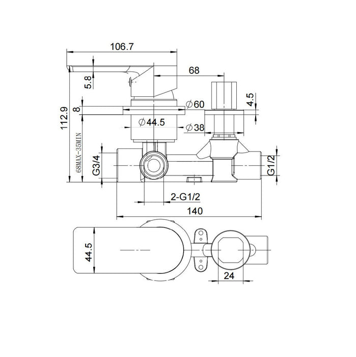 Glamour Chrome Wall Diverter Mixer - Round Back Plates