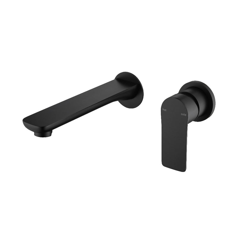 Glamour Matte Black Wall Basin Mixer & Bath Spout - Round Back Plates