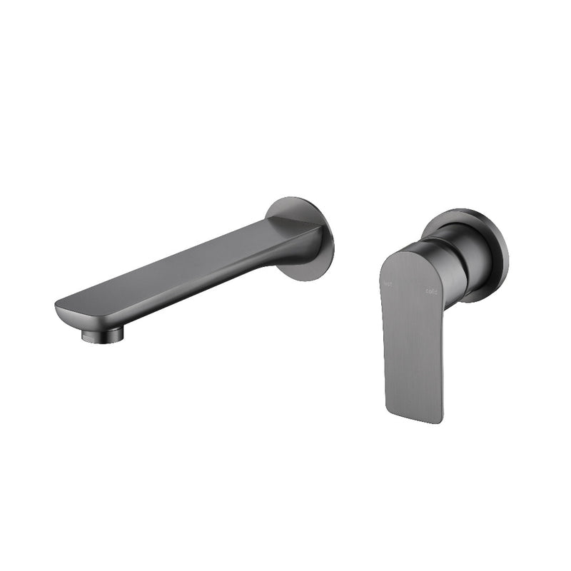 Glamour Gun Metal Wall Basin Mixer & Bath Spout - Round Back Plates