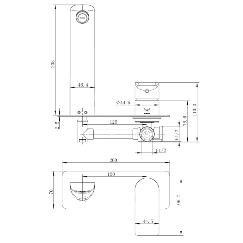 Glamour Matte Black Wall Basin Mixer & Bath Spout - Acqua Bathrooms
