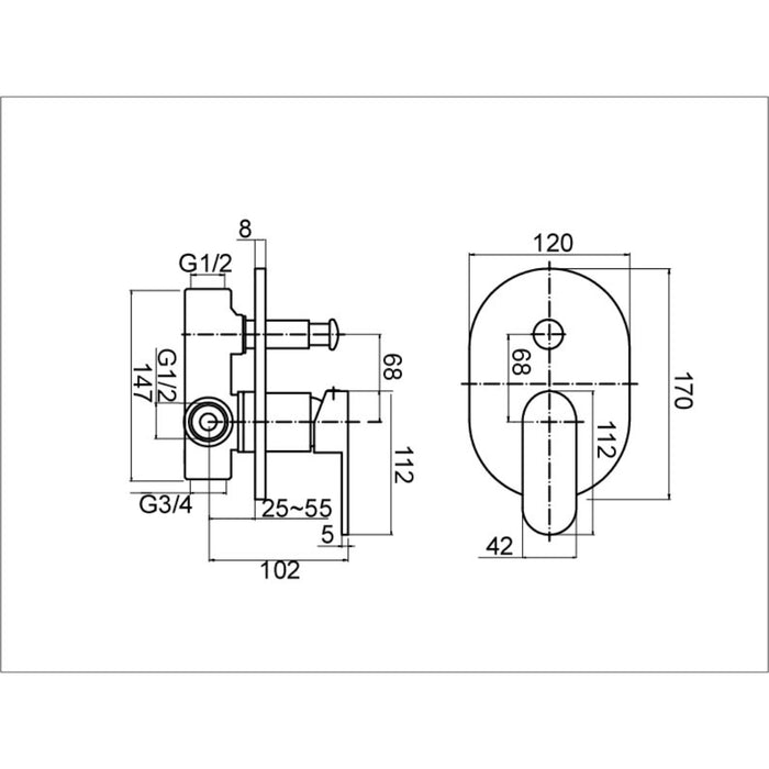 Mosman Chrome Wall Diverter Mixer - Acqua Bathrooms