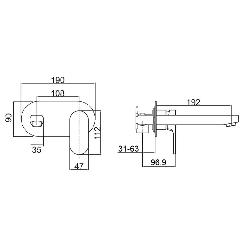 Mosman Chrome Wall Basin Mixer & Bath Spout - Acqua Bathrooms