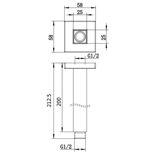 Luxury Matte Black 300mm Square Ceiling Arm - Acqua Bathrooms