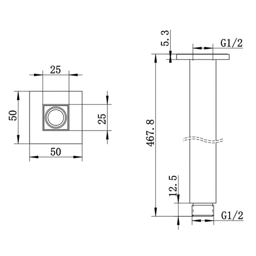 Luxury Chrome 450mm Square Ceiling Arm - Acqua Bathrooms