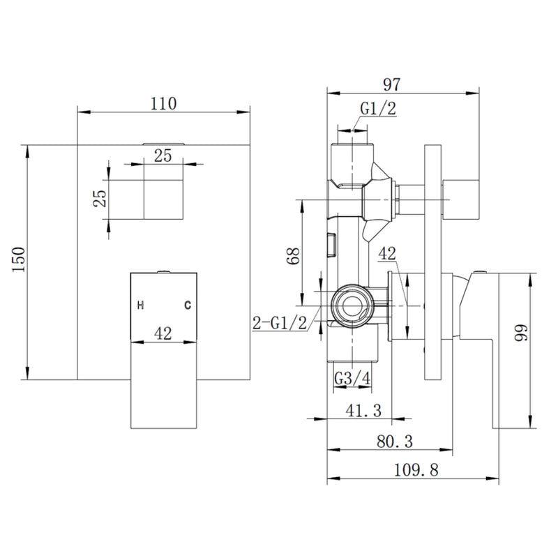 Luxury Matte Black Wall Diverter Mixer - Acqua Bathrooms