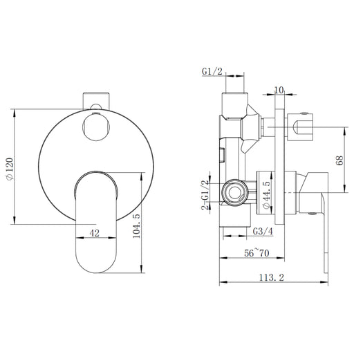 Malo Chrome Wall Diverter Mixer - Acqua Bathrooms