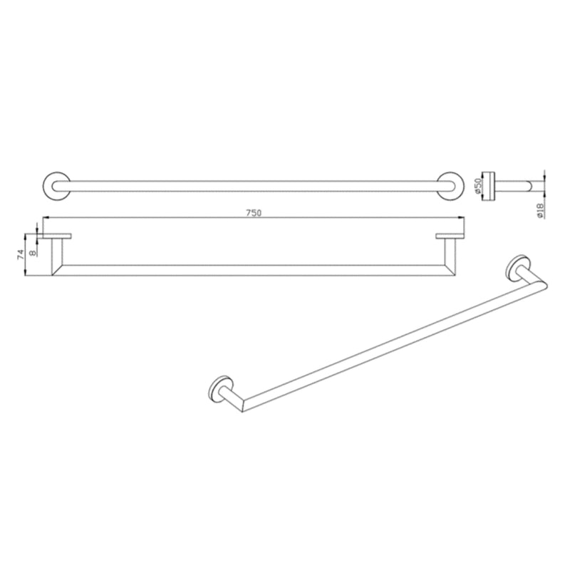 Parker Matte Black 750mm Single Towel Holder - Acqua Bathrooms