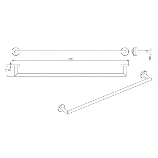Parker Matte Black 750mm Single Towel Holder - Acqua Bathrooms