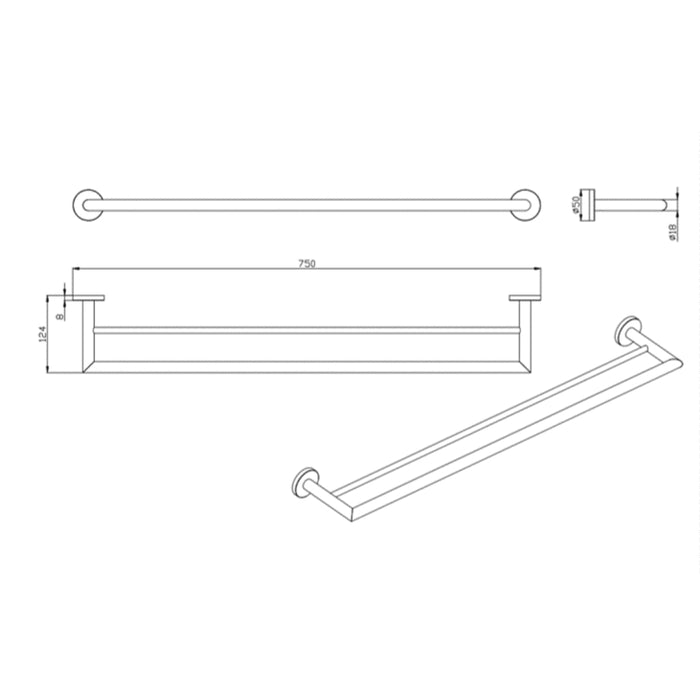 Parker Matte Black 750mm Double Towel Holder - Acqua Bathrooms