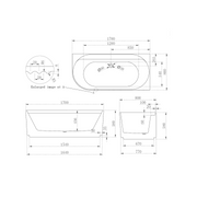 Pavilion Ribbed 1700mm Gloss White Right Corner Fit Freestanding Bath - Acqua Bathrooms