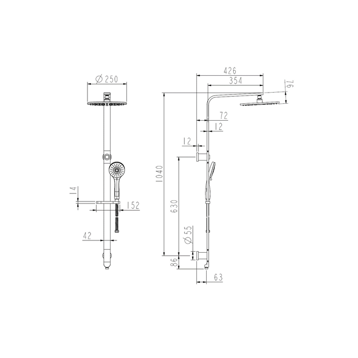 Payten Matte Black Push Multifunction Shower Rail Set - Acqua Bathrooms