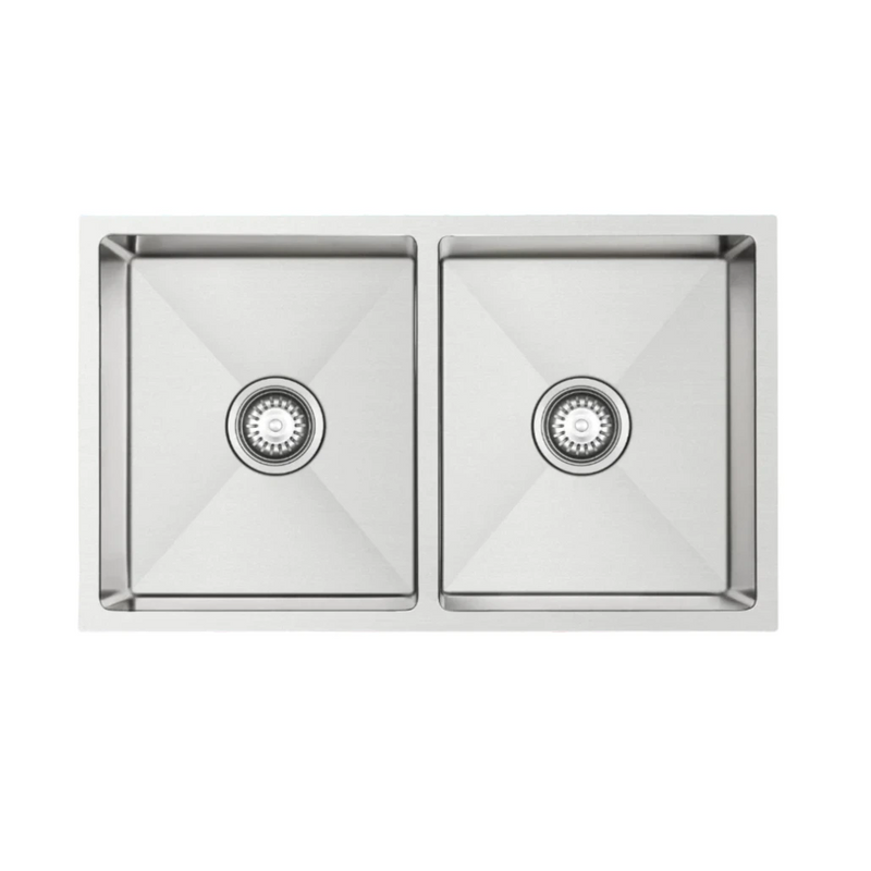 760 x 450 x 220mm Nano Glazed Brushed Stainless Steel Double Bowl Sink