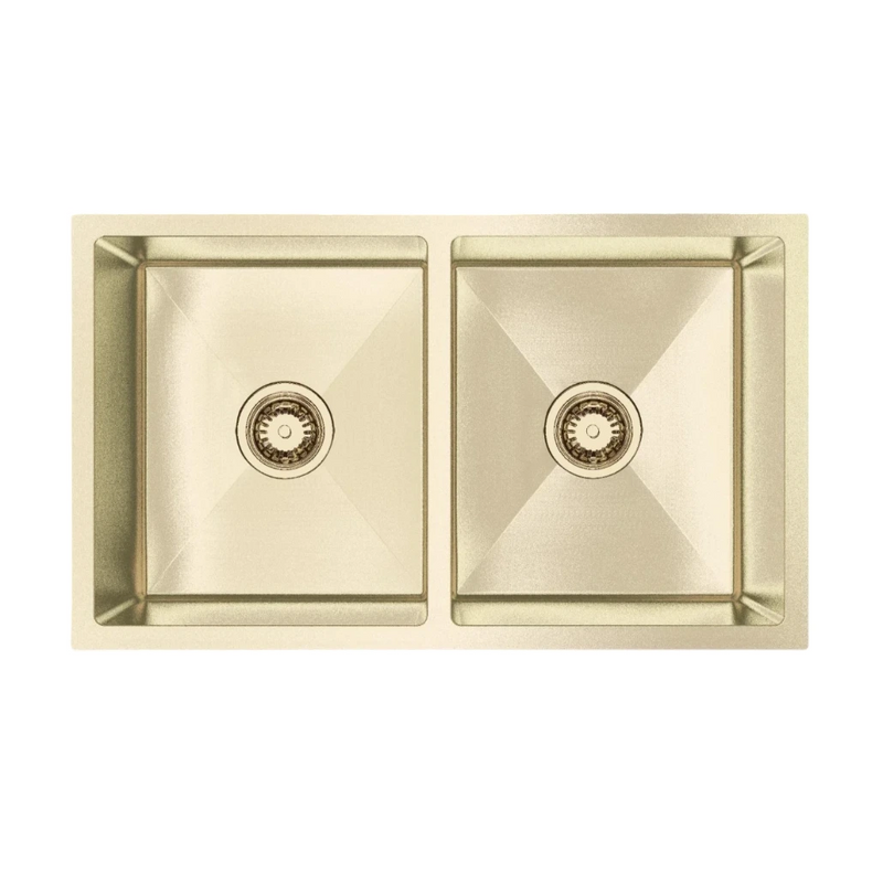 Brushed Light Gold 760 x 450 x 220mm Nano Glazed Double Bowl Sink