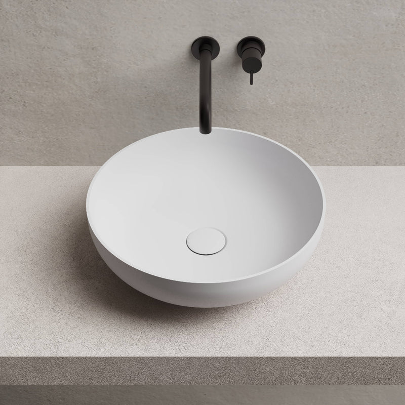 Cora 400mm Solid Surface Stone Round Above Counter Basin