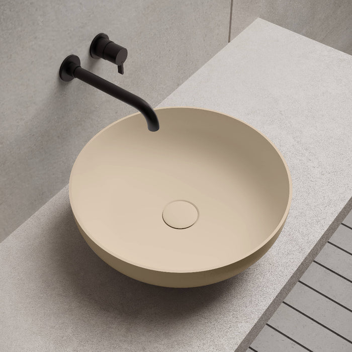 Cora 400mm Matte Beige Solid Surface Stone Round Above Counter Basin