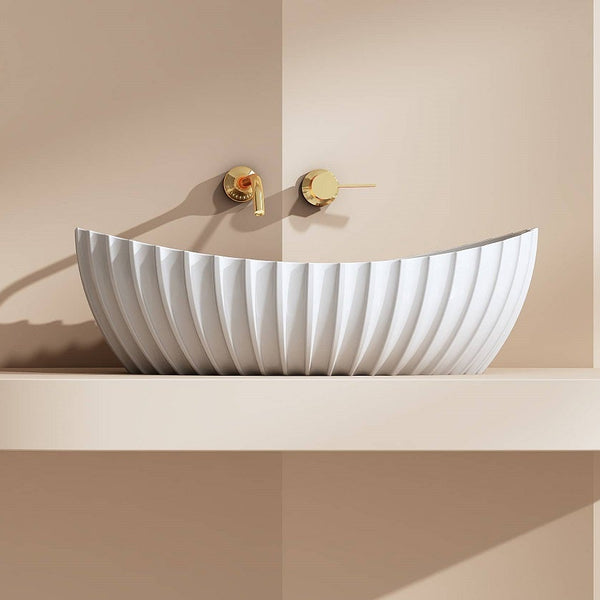 Coral 600mm Solid Surface Stone Fluted Oval Above Counter Basin