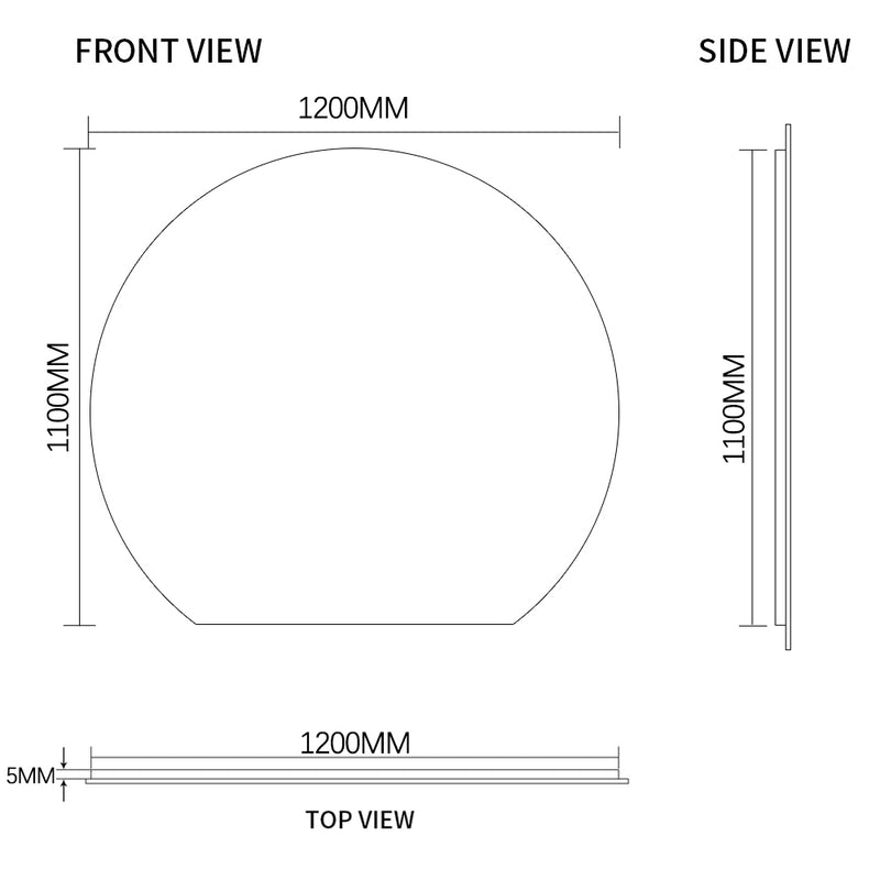 Cove 1200 x 1100 D Shape Polished Edge Mirror
