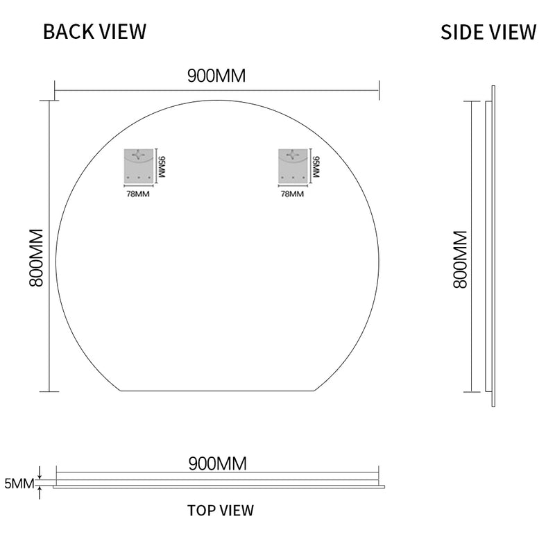 Cove 900 x 800 D Shape Polished Edge Mirror