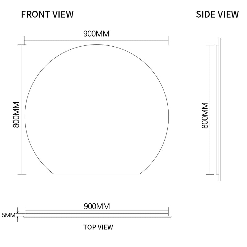 Cove 900 x 800 D Shape Polished Edge Mirror
