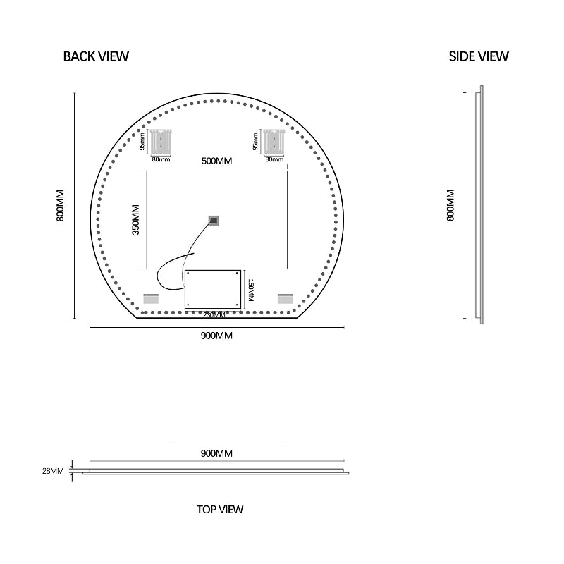 Cove Touchless 900 x 800 D Shape LED Mirror - Three Light Temperatures - Acqua Bathrooms