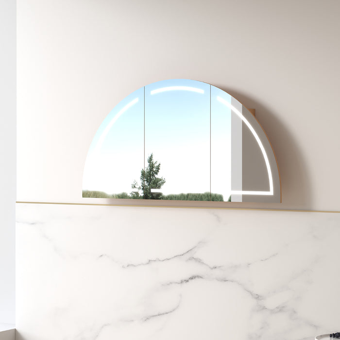 Cresta LED 1500 x 800mm Light Walnut Arched Shaving Cabinet