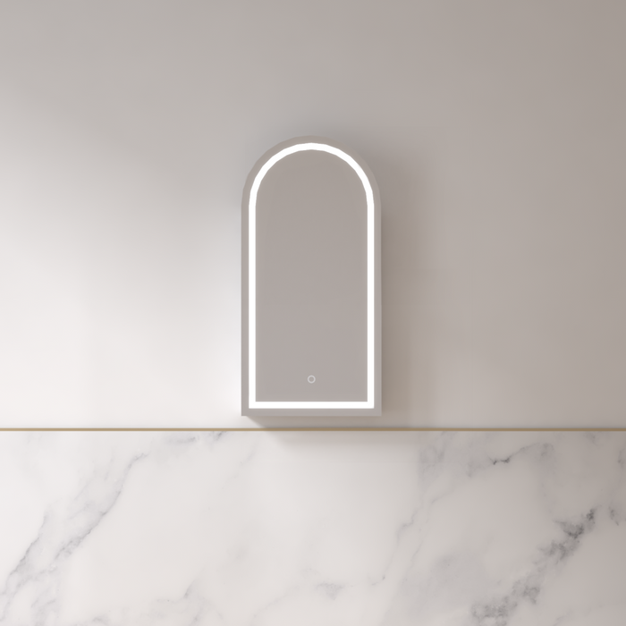 Cresta LED 450 x 900mm Matte White Arched Shaving Cabinet - Acqua Bathrooms