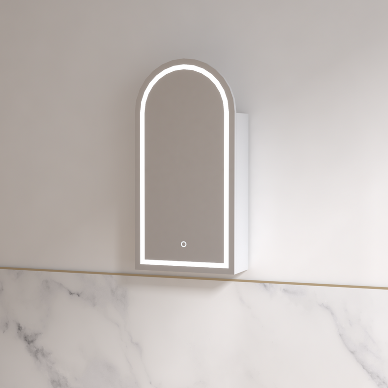 Cresta LED 450 x 900mm Matte White Arched Shaving Cabinet - Acqua Bathrooms