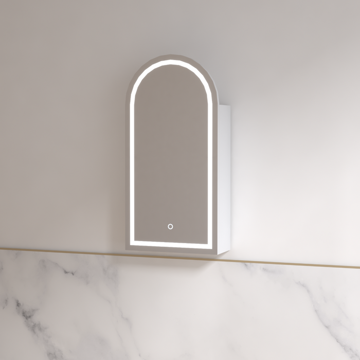 Cresta LED 450 x 900mm Matte White Arched Shaving Cabinet - Acqua Bathrooms