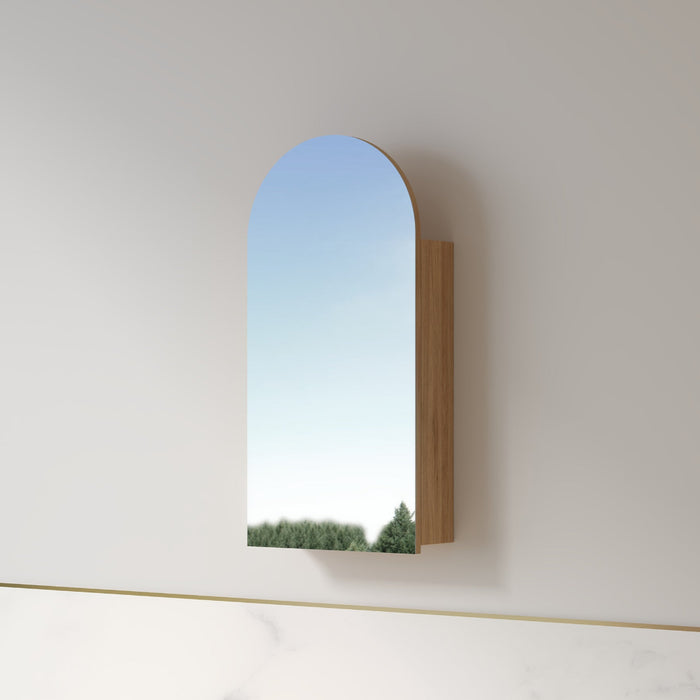 Cresta 450 x 900mm Light Walnut Arched Shaving Cabinet