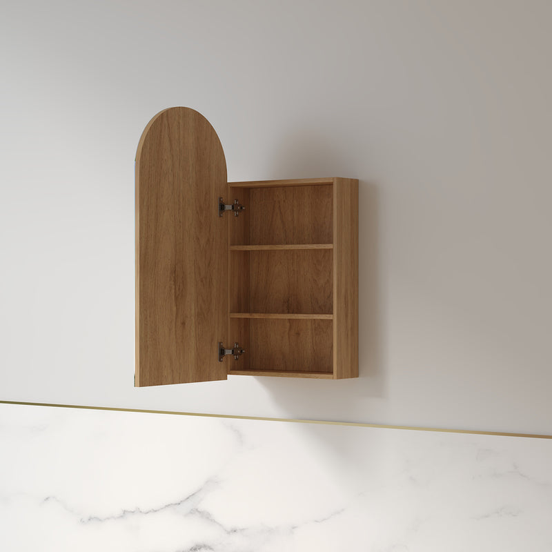 Cresta 450 x 900mm Light Walnut Arched Shaving Cabinet