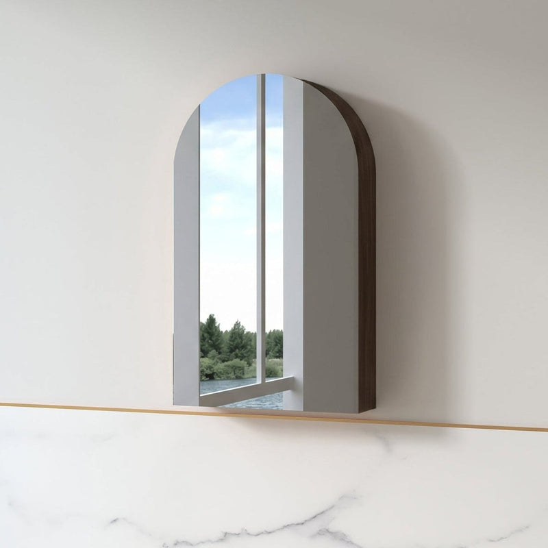 Cresta 600 x 1000mm Full Depth Alder Walnut Arched Shaving Cabinet