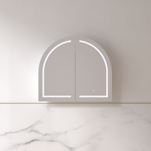 Cresta LED 900 x 800mm Matte White Arched Shaving Cabinet - Acqua Bathrooms