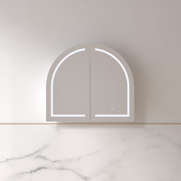 Cresta LED 900 x 800mm Matte White Arched Shaving Cabinet - Acqua Bathrooms