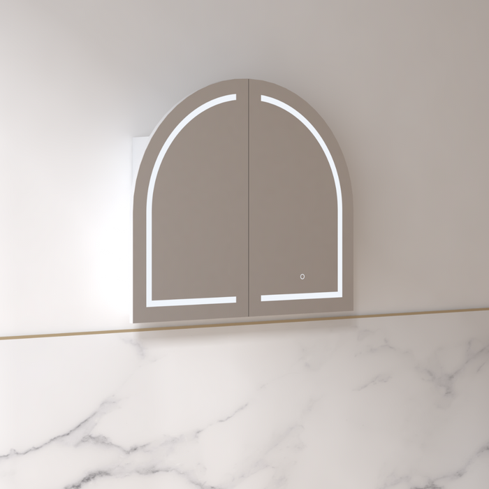 Cresta LED 900 x 800mm Matte White Arched Shaving Cabinet - Acqua Bathrooms