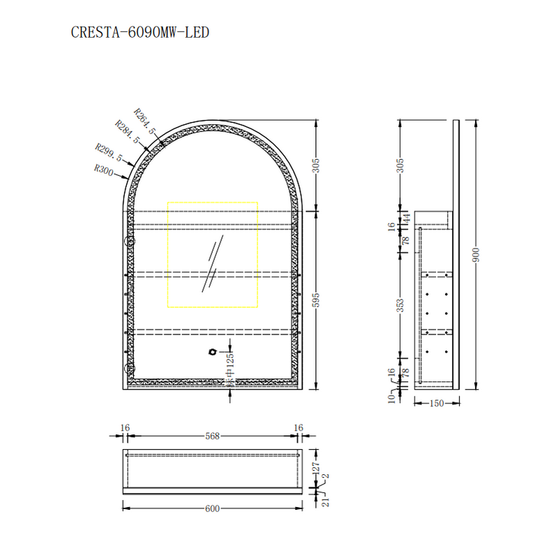 Cresta LED Matte White Arched Shaving Cabinet - Acqua Bathrooms