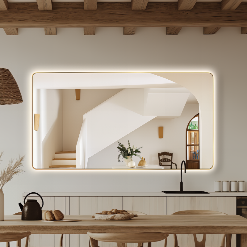 Curva Rectangle 1500 x 800 Brushed Gold Touchless LED Mirror  - Three Light Temperatures - Acqua Bathrooms