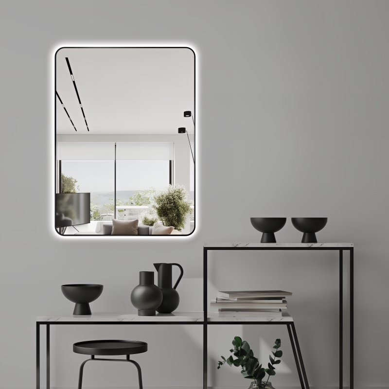 Curva Rectangle Matte Black 600 x 800 Touchless LED Mirror  - Three Light Temperatures - Acqua Bathrooms