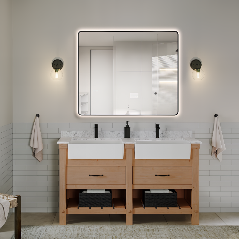 Curva Rectangle Matte Black 900 x 750 Touchless LED Mirror  - Three Light Temperatures - Acqua Bathrooms